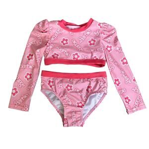 Barbie Toddler Girls Pink Long Sleeve Bikini Swimsuit 2-Piece UPF 50+